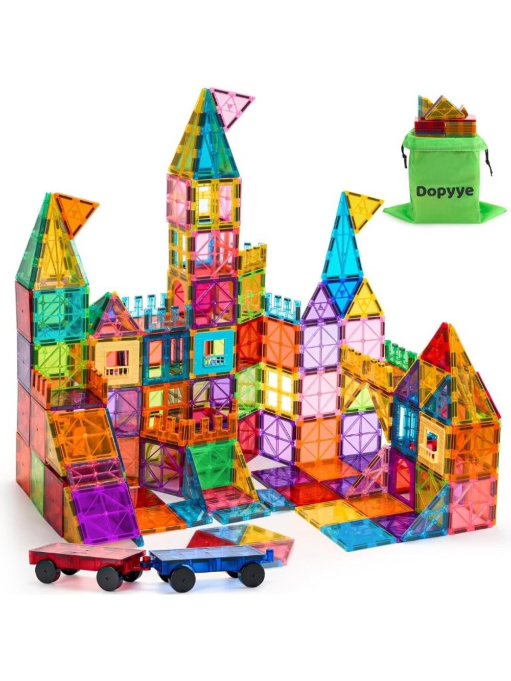 Magnetic Building Tiles Set - 132 PCS with Cars, Creative STEM Toy for Kids